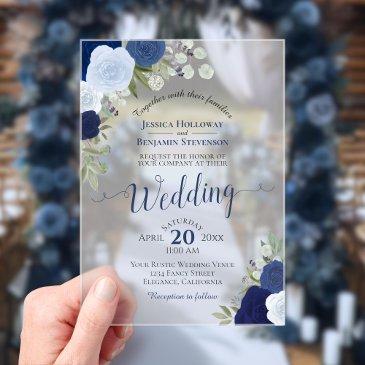 elegant blue watercolor roses boho wedding acrylic invitations
