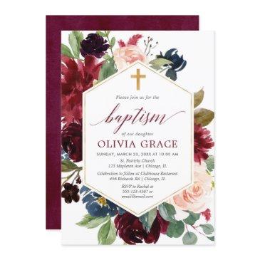 elegant blush pink burgundy navy girl baptism invitation