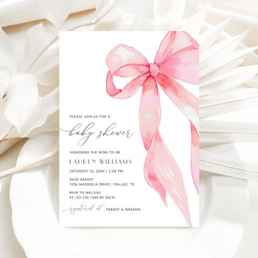elegant blush pink coquette bow girl baby shower invitation