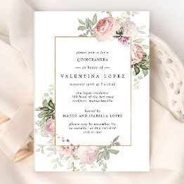 Small Elegant Blush Pink Floral Quinceanera Invitation Front View