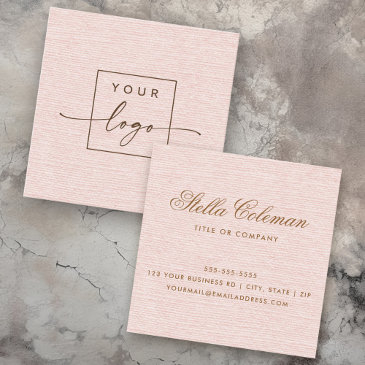 elegant blush pink linen look custom logo square business invitations