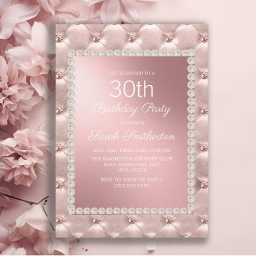 elegant blush pink white 30th birthday party invitation
