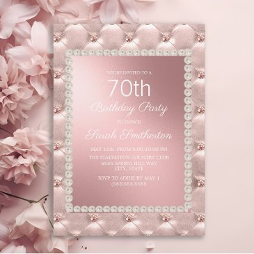 elegant blush pink white 70th birthday party invitation