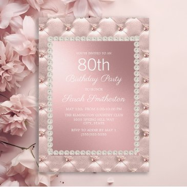elegant blush pink white 80th birthday party invitation
