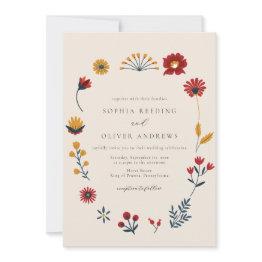 Small Elegant Boho Hygge Floral Photo Wedding Invitation Front View