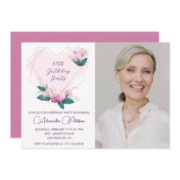 elegant boho pink floral photo 84th birthday invitation
