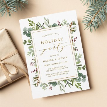 elegant botanical gold holiday party flat invitation