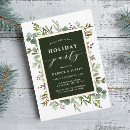 Small Elegant Botanical Holiday Party Green Invitation Front View