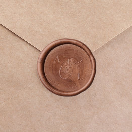 Small Elegant Bride And Groom Initials Monogram Wedding Wax Seal Sticker Front View
