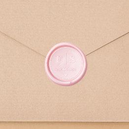 Small Elegant Bride Groom Initials Wedding Date Heart Wax Seal Sticker Front View