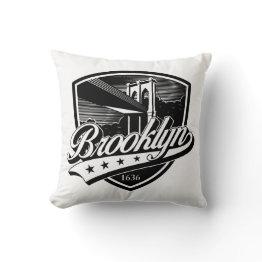 Small Elegant Brooklyn Shield And Swoosh Design Throw Pillow Front View