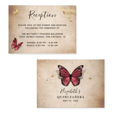 elegant burgundy and gold butterfly details enclosure invitations