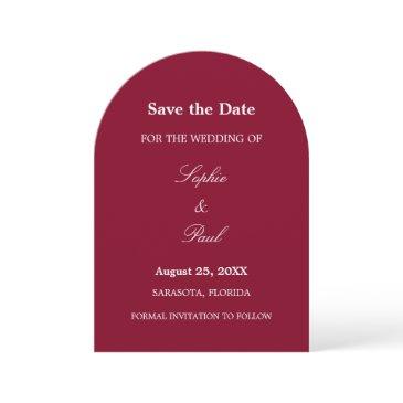 elegant burgundy arch save the date