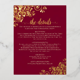 Small Elegant Burgundy & Gold Foil Wedding Details Invitations Front View