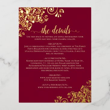 elegant burgundy & gold foil wedding details invitations