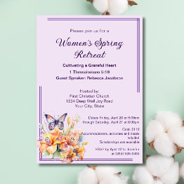 Small Elegant Butterfly Floral Women’s Church Retreat Invitation Front View