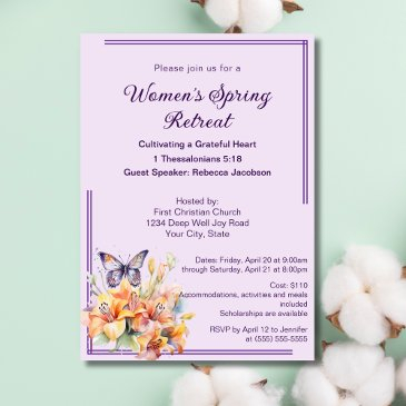 elegant butterfly floral women’s church retreat invitation