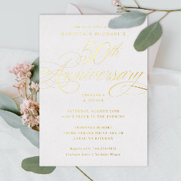 Small Elegant Calligraphy 50th Anniversary Party Foil Invitation Front View