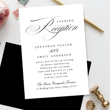 elegant calligraphy black tie wedding reception enclosure invitations