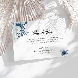 Small Elegant Calligraphy Blue Floral Funeral Thank You Invitations Front View