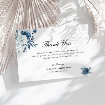elegant calligraphy blue floral funeral thank you invitations