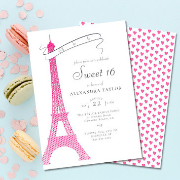 elegant calligraphy eiffel paris minimal sweet 16 invitation
