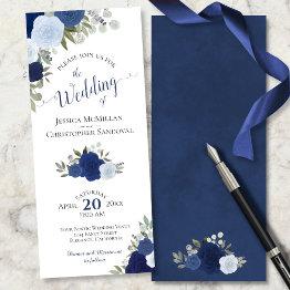 Small Elegant Calligraphy Rustic Blue Boho Roses Wedding Invitation Front View