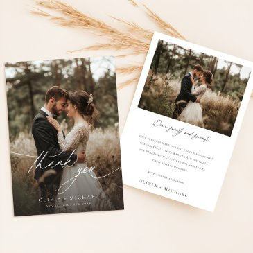 elegant calligraphy rustic photo wedding thank you invitations