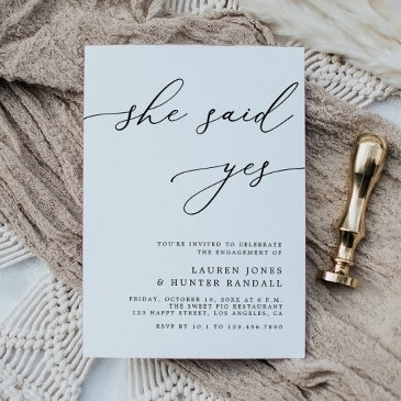 elegant calligraphy she said yes engagement party invitation