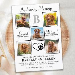 Small Elegant Celebration Of Life 5 Photos Pet Memorial Invitation Front View