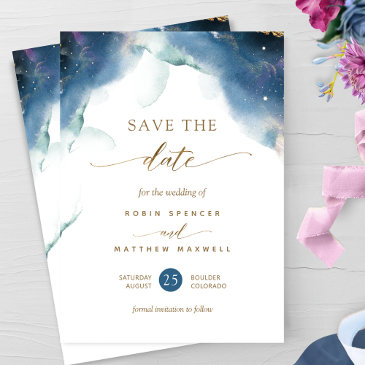 elegant celestial watercolor wedding save the date