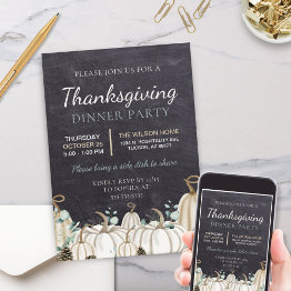 Small Elegant Chalkboard Autumn Fall Thanksgiving Dinner Invitation Front View
