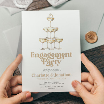 elegant champagne stylish retro engagement party invitation