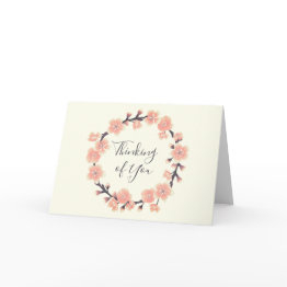 Small Elegant Cherry Blossom Floral Wreath Sympathy Invitations Front View