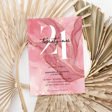 elegant chic blush pink watercolor 21st birthday invitation