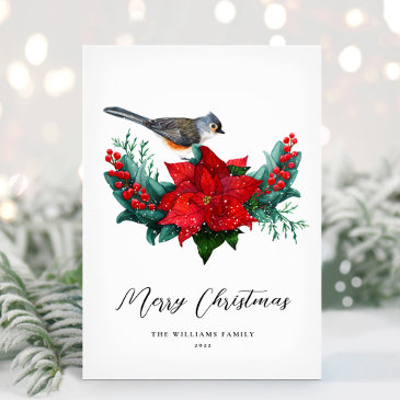 elegant christmas poinsettia bird non-photo holiday invitations