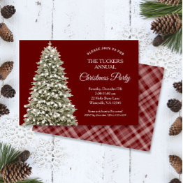 Small Elegant Christmas Tree Red Plaid Christmas Party Invitation Front View