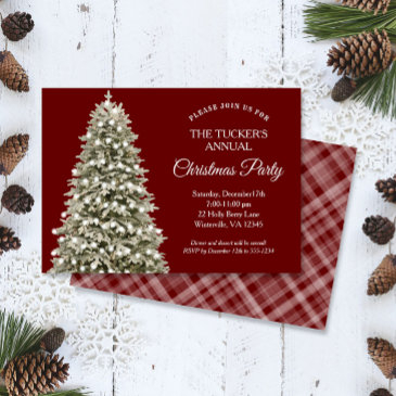 elegant christmas tree red plaid christmas party invitation