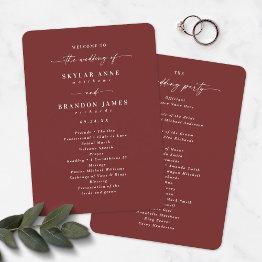 Small Elegant Cinnamon Red Wedding Ceremony Program Front View