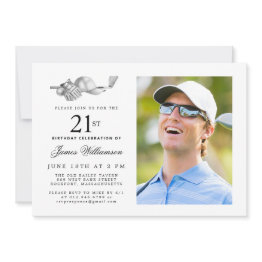 Small Elegant Classic Golf 21st Birthday Party Photo Invitation Front View