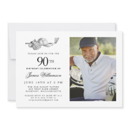 Small Elegant Classic Golf 90th Birthday Party Photo Invitation Front View