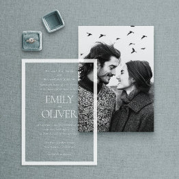 Small Elegant Classic White Frame White Overlay Wedding Acrylic Invitations Front View