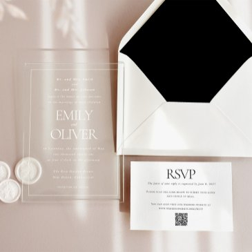 elegant classic white frame white overlay wedding acrylic invitations