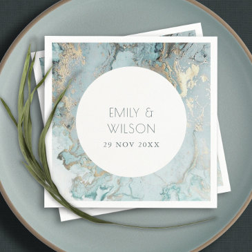 elegant classy aqua dusky blue gold agate wedding napkins