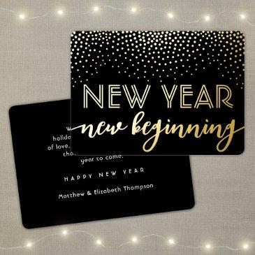elegant confetti black new year new beginning foil holiday invitations