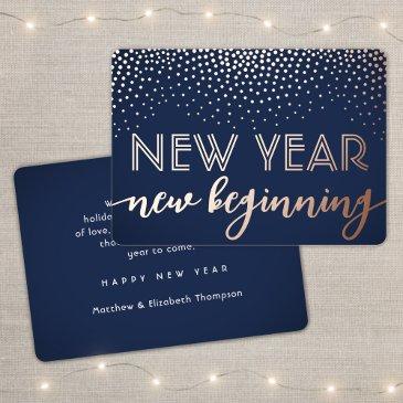 elegant confetti navy blue new year new beginning foil holiday invitations