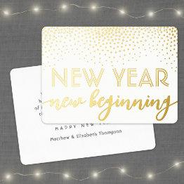 Small Elegant Confetti New Beginning Happy New Year Foil Holiday Invitations Front View