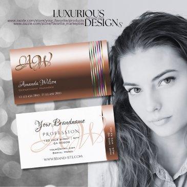 elegant copper and white colorful stripes monogram business invitations