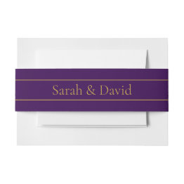 Small Elegant Customizable Text | Gold & Deep Purple Invitation Belly Band Front View