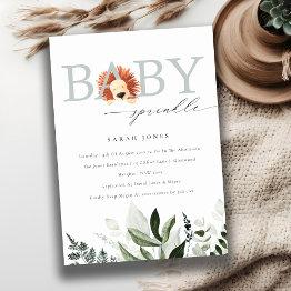Small Elegant Cute Boho Lion Foliage Baby Sprinkle Invitation Front View